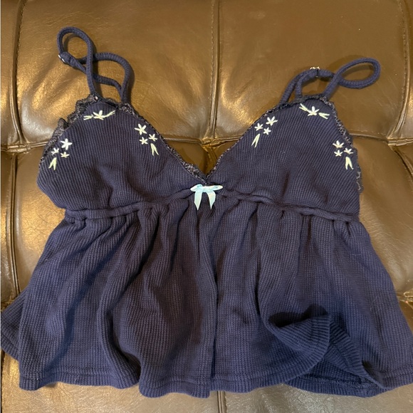 Edikted Tops - Edikted Navy Blue Crop Top with Embroidered Stars